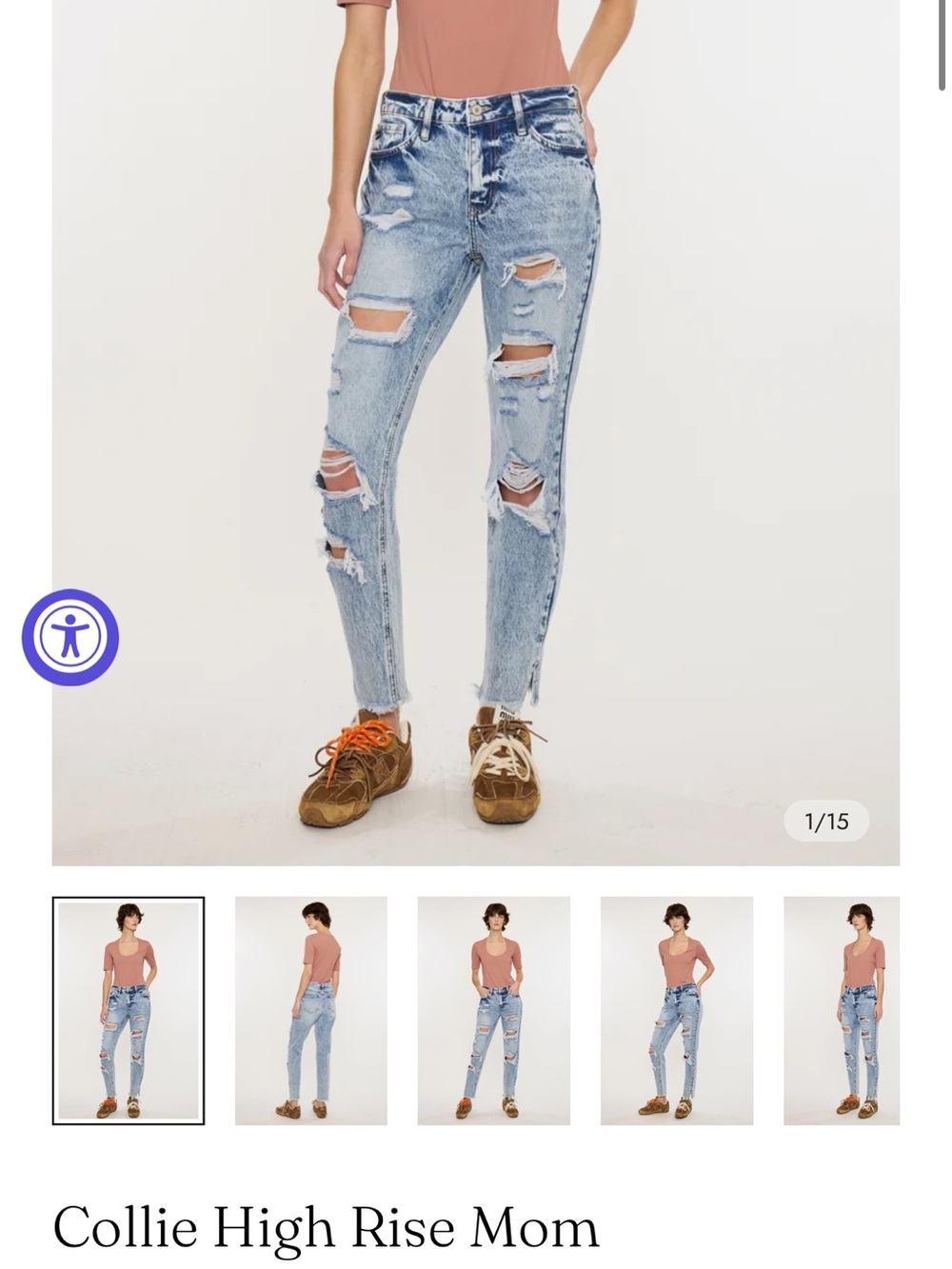 Collie High Rise Mom Jeans - Light Blue Ripped Denim